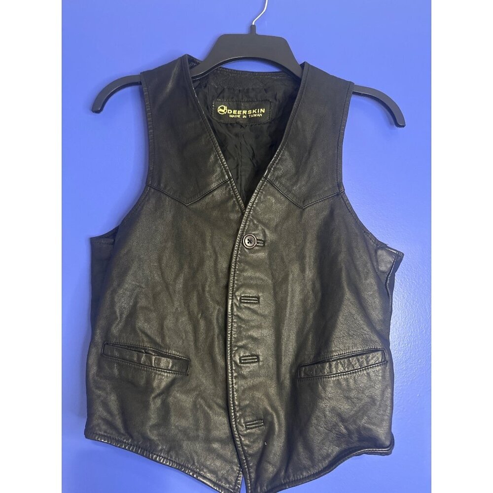 Vintage Deerskin Leather Vest Women’s M – Black Western Ranch Old Money Chic